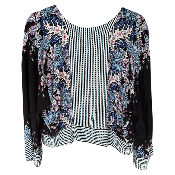 Free People Mix & Match Cropped Oversize Blouse XS Blue Prints - Picture 8 of 8